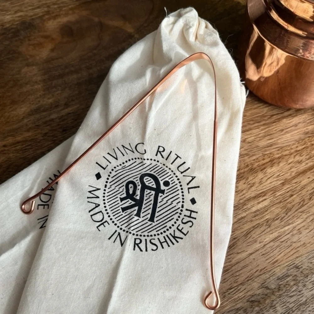 Copper Tongue Scraper · Dinacharya · Handmade · Mantra Shreem · Living Ritual